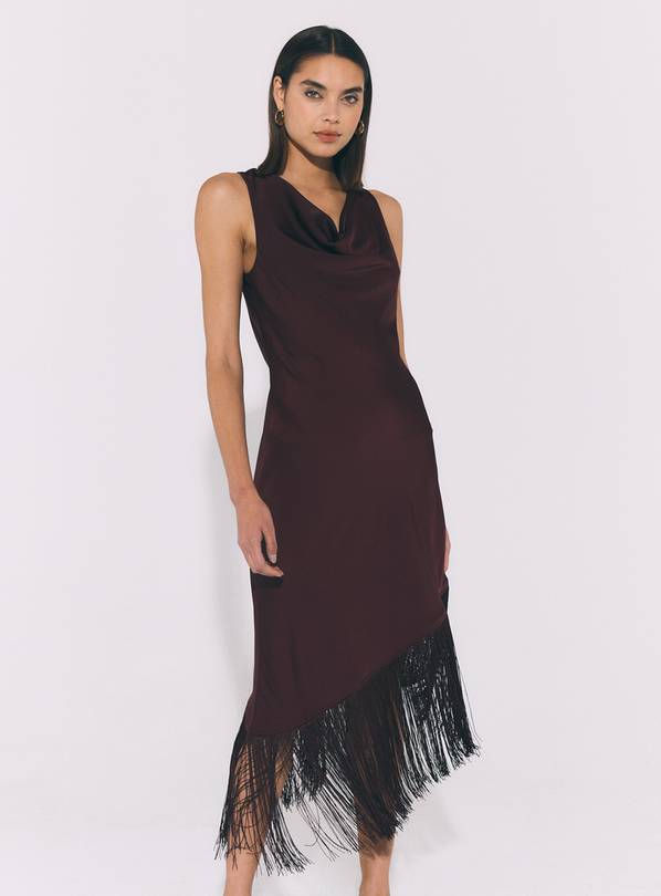 Dark Purple Satin Fringe Midi Dress 8